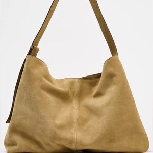 Zara-Tan real Suede oversized Shoulder/Crossbody Bag- Brand New